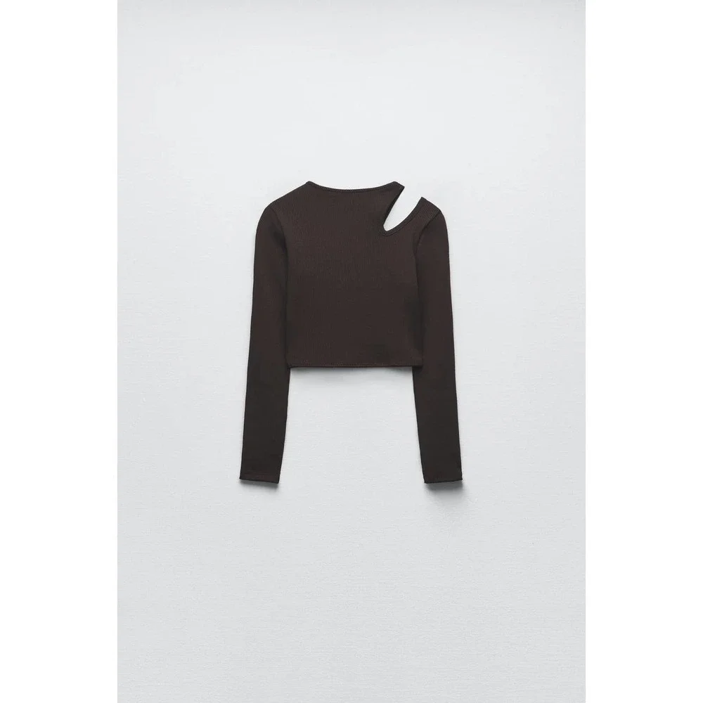 ZARA Cut out rib top chocolate 1131/323